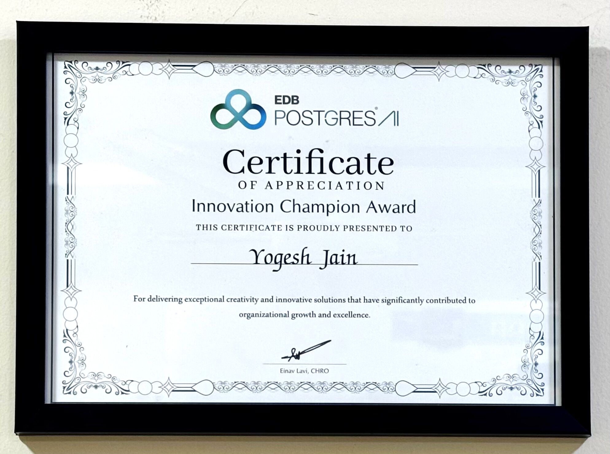 Innovation Champion Certificate - Yogesh Jain